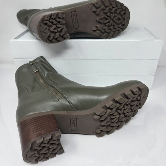 Vionic Ronan Waterproof Womens 9 Boots Military Green Booties Stack Block Heel - Picture 8 of 13